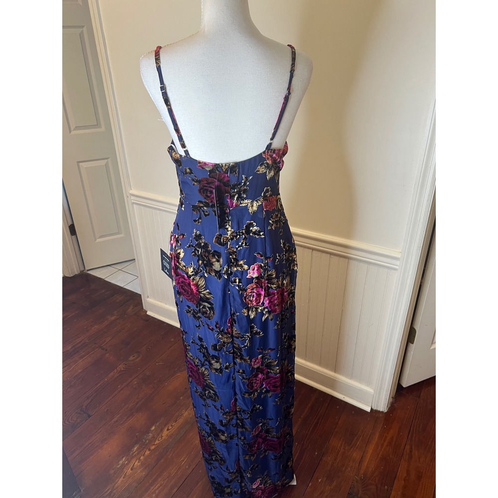 Lulus Navy Blue Floral Burnout Velvet Cowl Neck Maxi Dress Slit NWT Size S - Picture 11 of 14